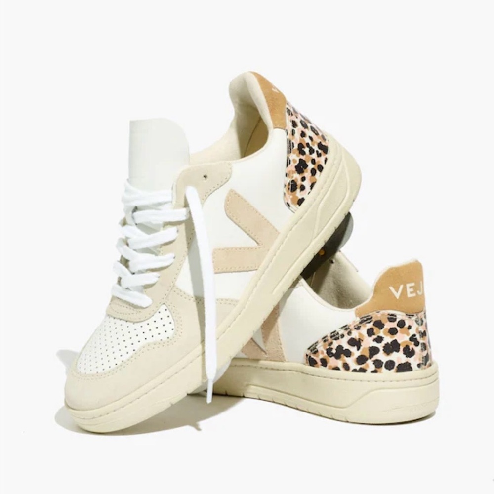 Madewell x Veja V-10 Women's White and Tan Leopard Sneakers